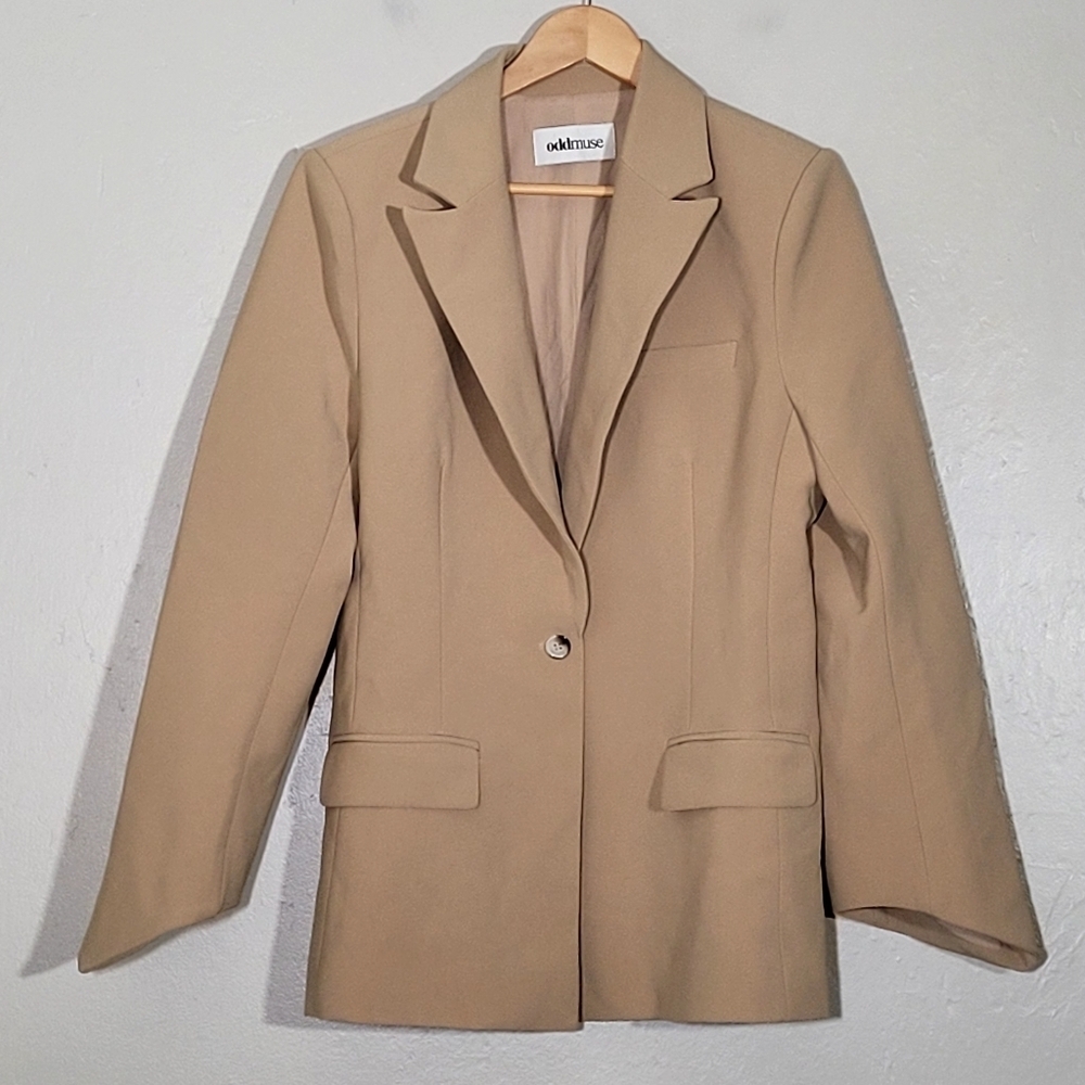 oddmuse Women's Tan Single-Button Blazer